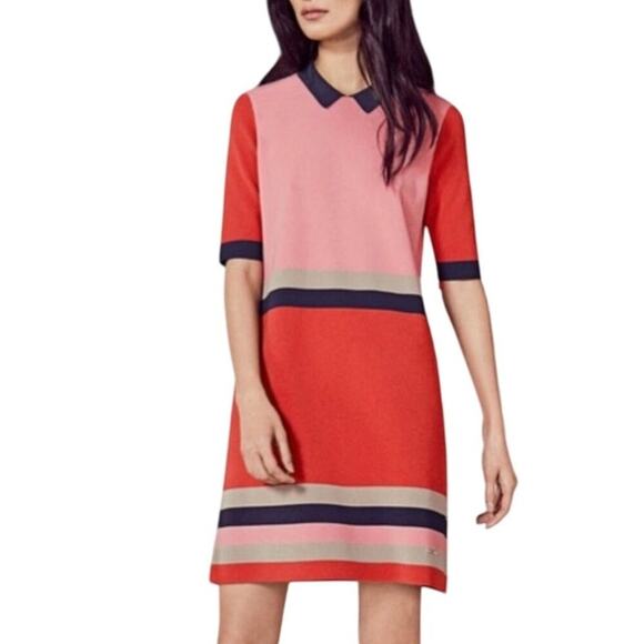New Ted Baker Origami Colour By Numbers Color Block Shirt Dress 8 - Picture 2 of 13